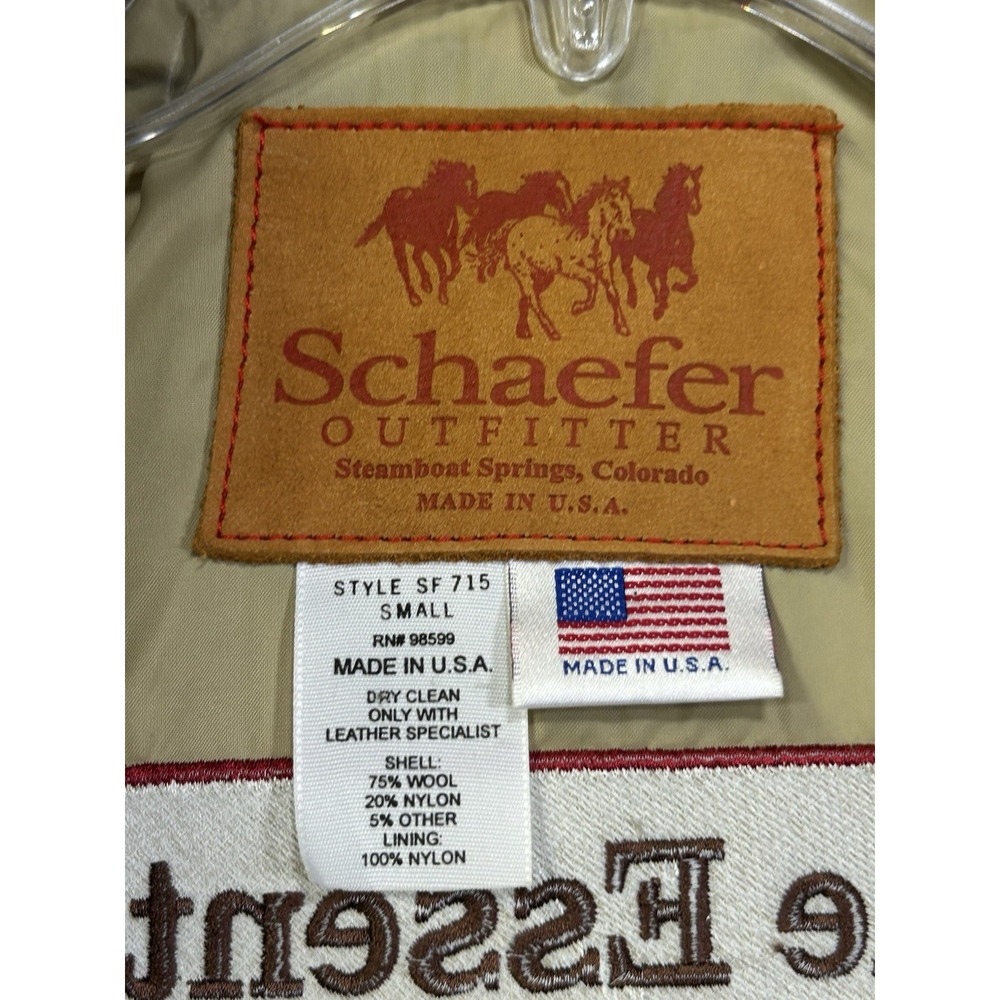 Schaefer Outfitter Vest Wool Leather Collar Men's Small Made in USA Branded - Picture 7 of 16